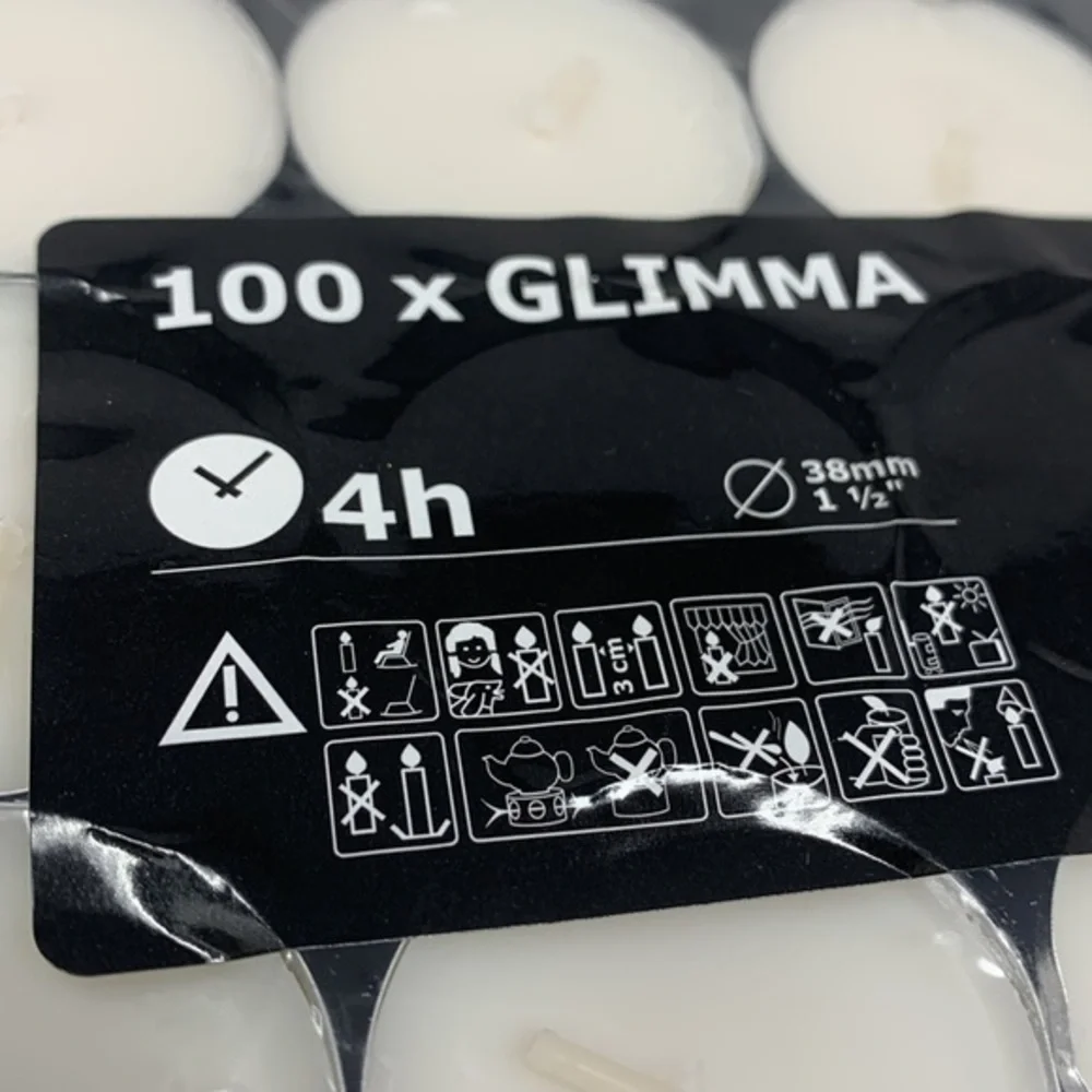 100 piece GLIMMA Unscented tealights 4hr Ikea Sweden for party or emergency new